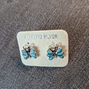 Sterling Silver Butterfly Earrings with Blue Accents